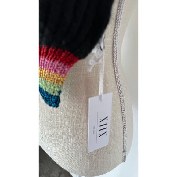 Black Metallic Rainbow Ribbed Knit Scarf New - Picture 3 of 6